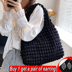 Pleated Shoulder Bag Female Large Capacity Tote Bag Cloud