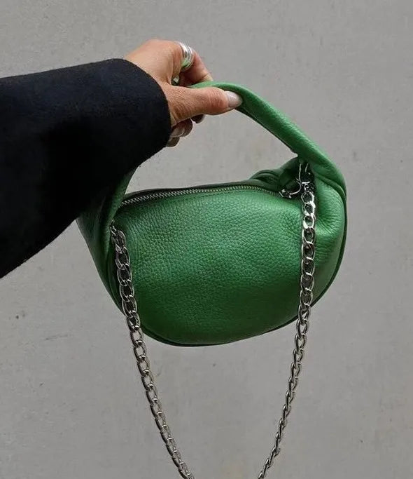 Pleated Soft PU Leather Shoulder Bag Women Chain Clutch Handbag
