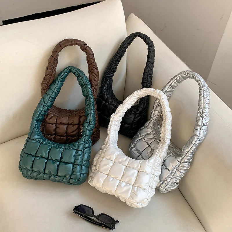 Plaid Shoulder Bag Winter Down Ladies Underarm Bags Small Clutch Purse Handbags
