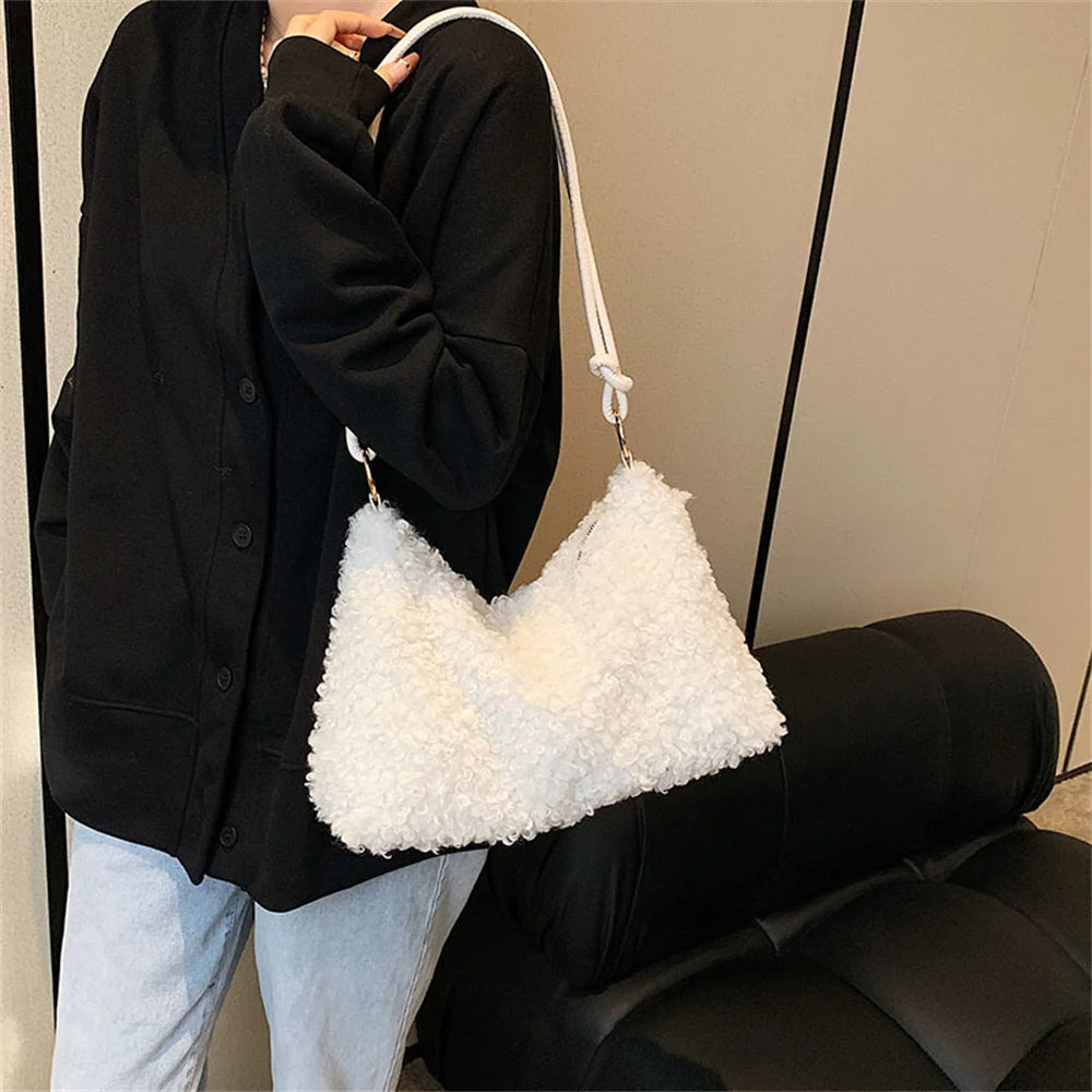 Winter Plush Crossbody Handbag Vegan Fur Small Shoulder Bag