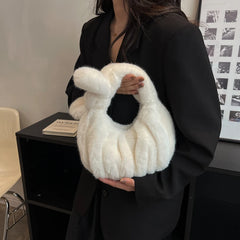 Women Western Style Plush Handbag Underarm Bag Tote Bag