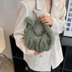 Women Western Style Plush Handbag Underarm Bag Tote Bag