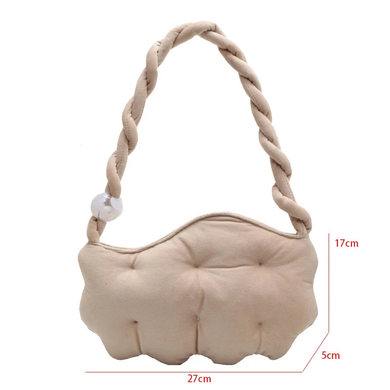 Plush Shopping Bag Retro Rope Handle Tote Clutch Bag For Women