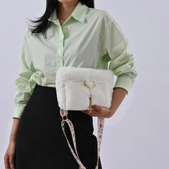 Soft Faux Fur Shoulder Bag with Wide Strap for Women
