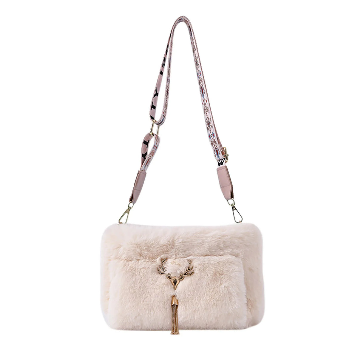 Soft Faux Fur Shoulder Bag with Wide Strap for Women