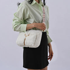 Soft Faux Fur Shoulder Bag with Wide Strap for Women
