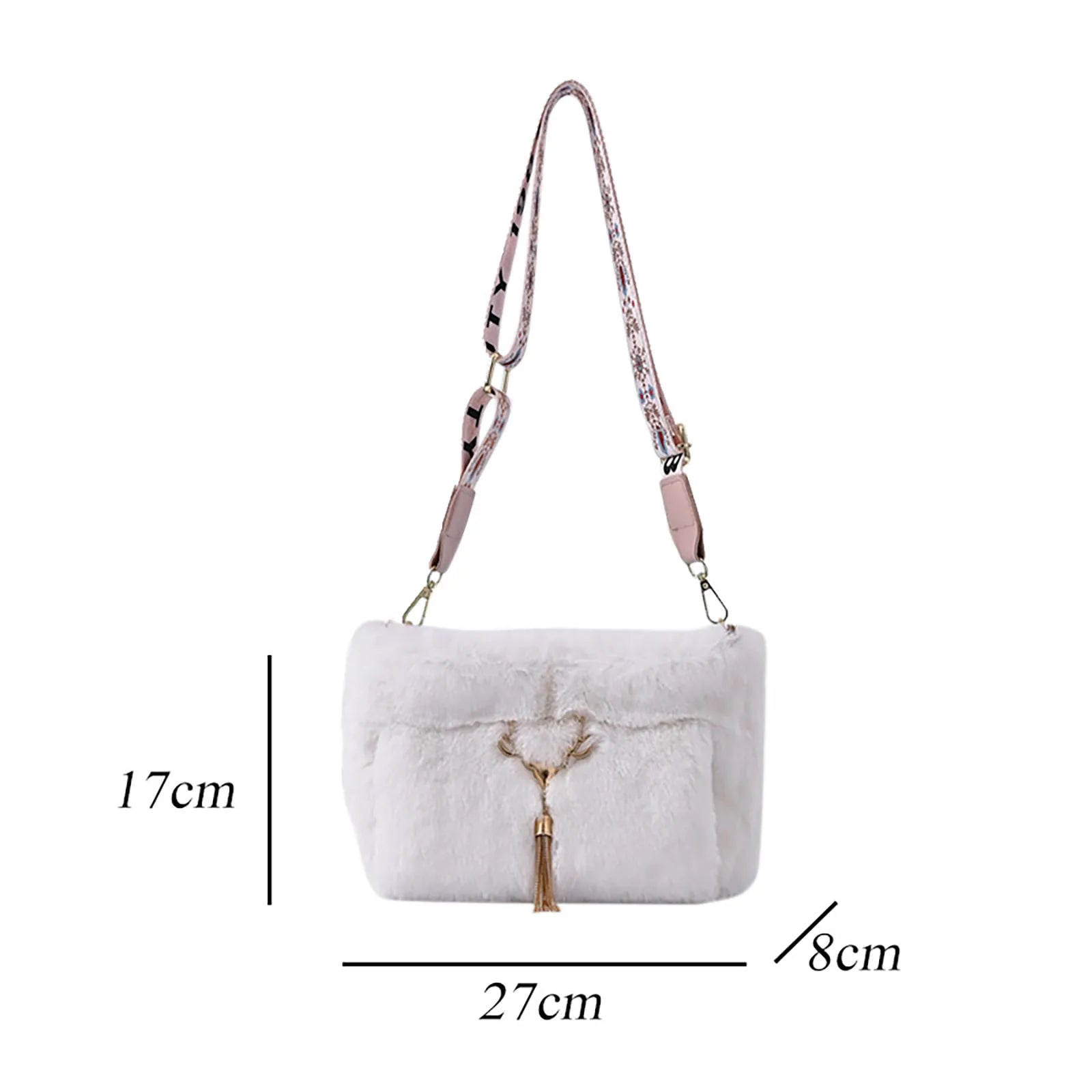 Soft Faux Fur Shoulder Bag with Wide Strap for Women