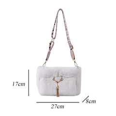 Soft Faux Fur Shoulder Bag with Wide Strap for Women
