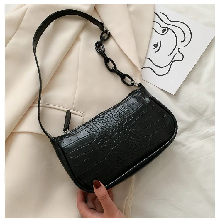 Crocodile Pattern One Shoulder Bag Small Square Leisure Beauty Bag