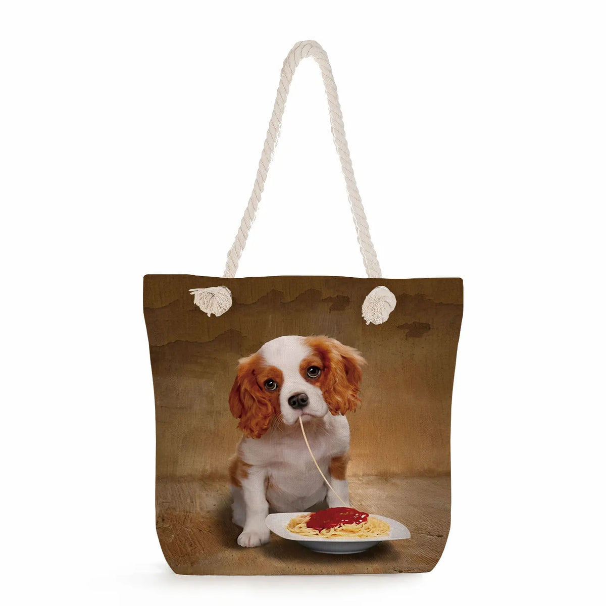 Dog Print Shopping Bag Animal Graphic Women Shoulder Bags Eco Reusable