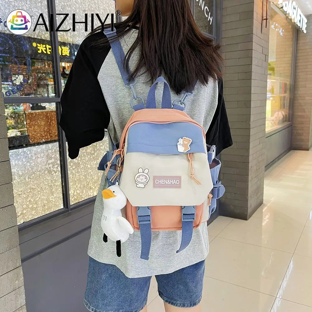 Preppy Style Women Cartoon Printing Contrast Backpack