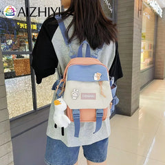 Preppy Style Women Cartoon Printing Contrast Backpack
