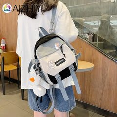 Preppy Style Women Cartoon Printing Contrast Backpack