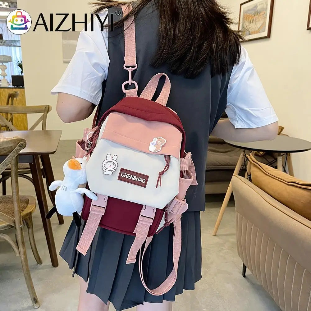Preppy Style Women Cartoon Printing Contrast Backpack