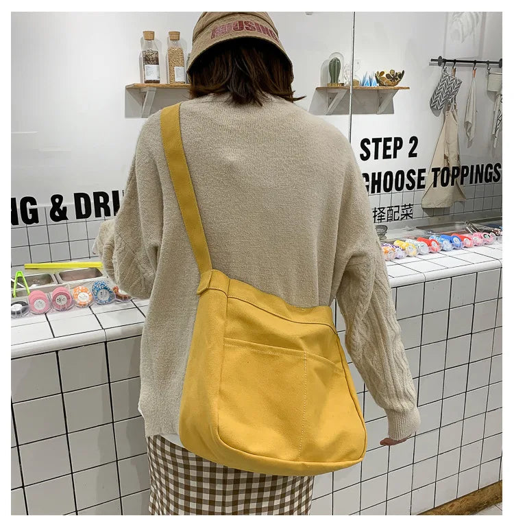 Preppy Style Women Hasp Canvas Shoulder Bag Casual Soft Zipper