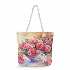 Floral Print Handbags Travel Thick Rope Beach Bag Casual Women Tote Bags