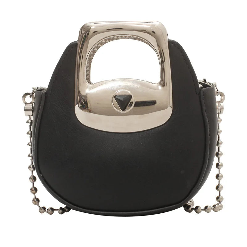 Pu Candy Ladies Chain Saddle Bag Metal Handle Messenger Bag Small Square Bag