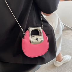 Pu Candy Ladies Chain Saddle Bag Metal Handle Messenger Bag Small Square Bag
