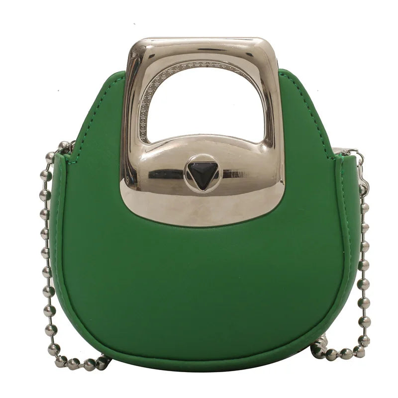 Pu Candy Ladies Chain Saddle Bag Metal Handle Messenger Bag Small Square Bag