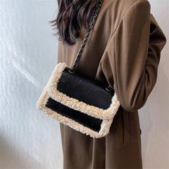 Soft Leather Shoulder Bag Lamb Wool Handbag