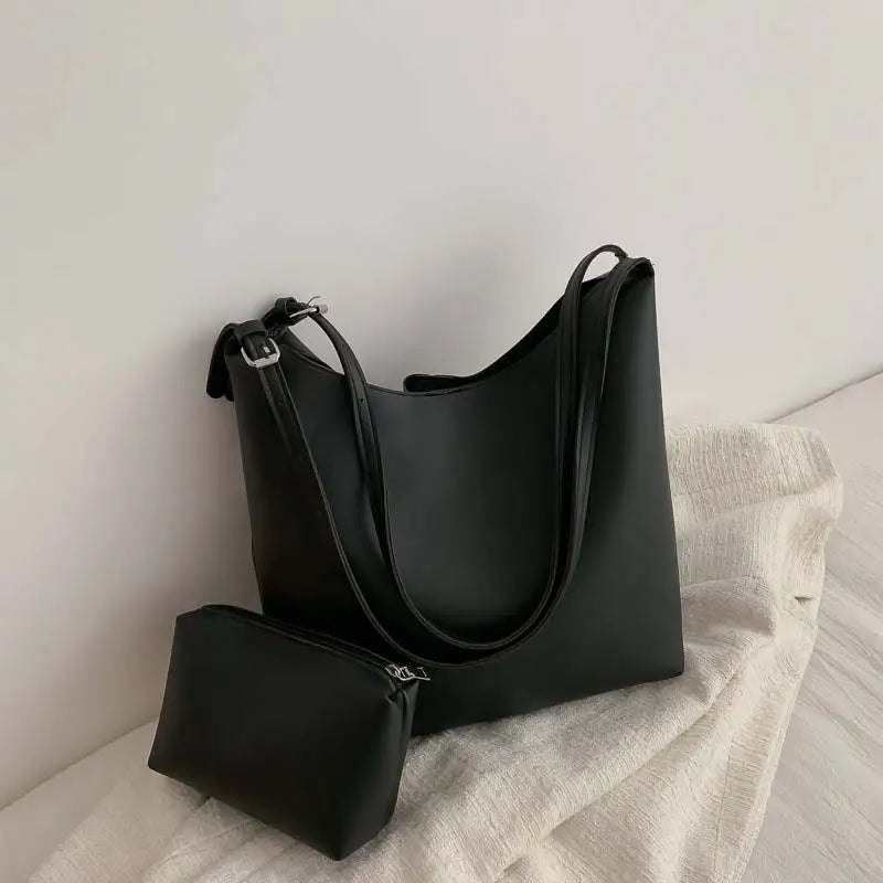 PU Leather Casual Bucket Bag Large Capacity Vintage Messenger Bag