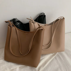 PU Leather Casual Bucket Bag Large Capacity Vintage Messenger Bag