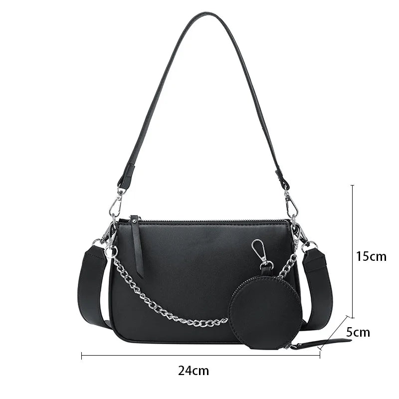 Pu Leather Shoulder Bag For Women Chains Crossbody Handbag Purse 2pcs