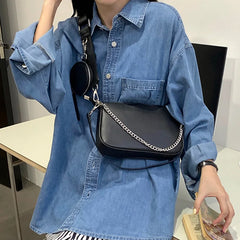 Chic PU Leather Shoulder Bag with Chains, Crossbody