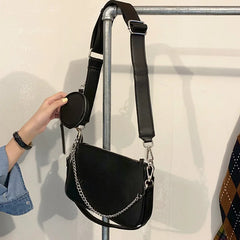 Pu Leather Shoulder Bag For Women Chains Crossbody Handbag Purse 2pcs