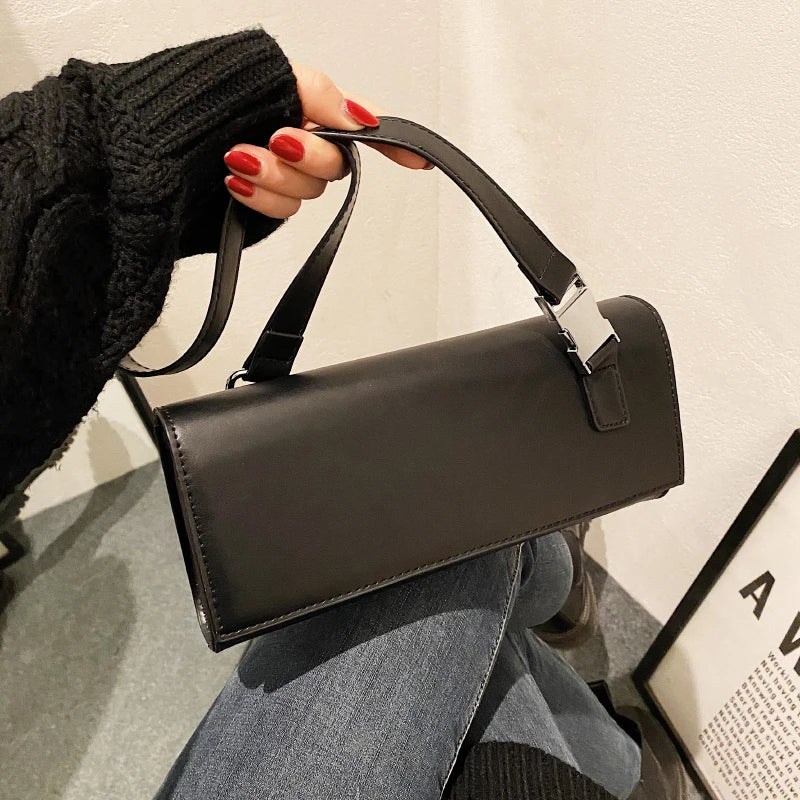 PU Leather Shoulder Bag Women's Leisure Rectangle Solid Woman Handbag
