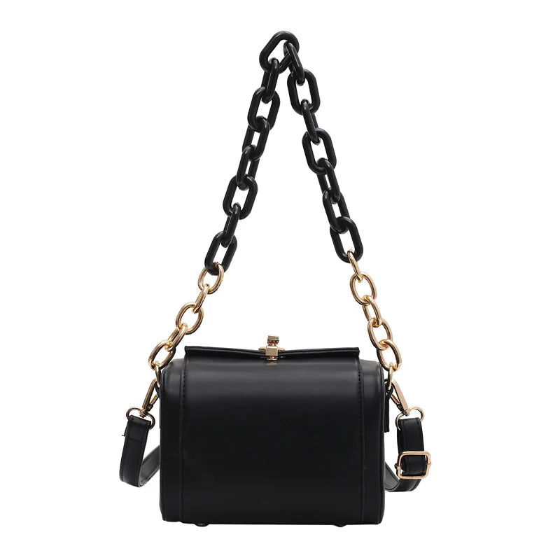 Solid Box Buckle Shoulder Bag Chain Bag Large-Capacity Messenger Bag