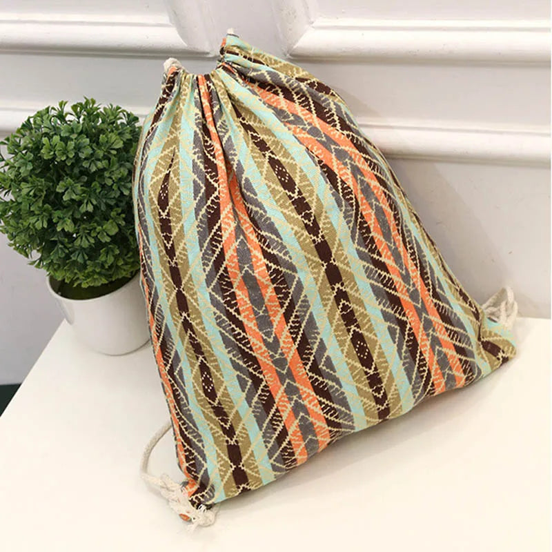 Ethnic Style Digital Printing Lady Bundle Mouth Backpack