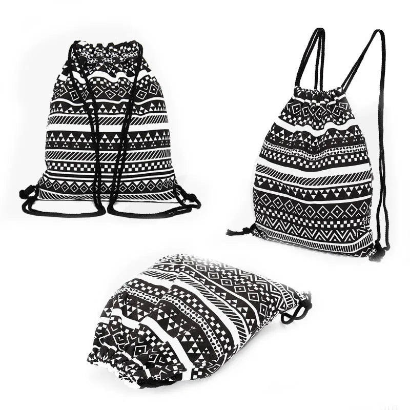 Ethnic Style Digital Printing Lady Bundle Mouth Backpack