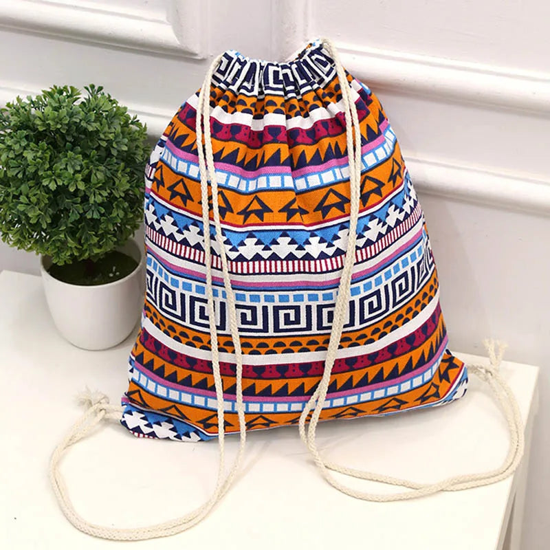 Ethnic Style Digital Printing Lady Bundle Mouth Backpack