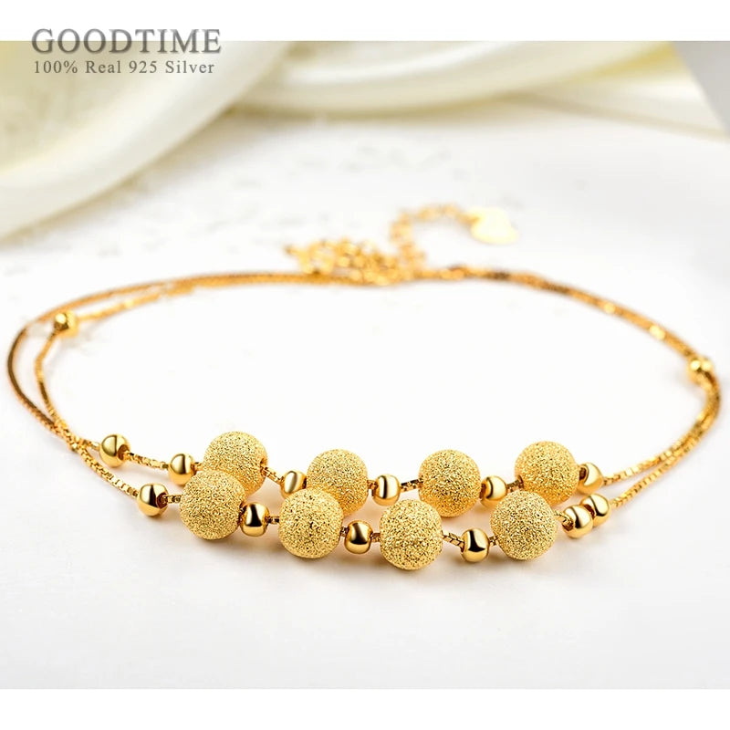 925 Sterling Silver Anklet Frosted Beads Anklet for Women