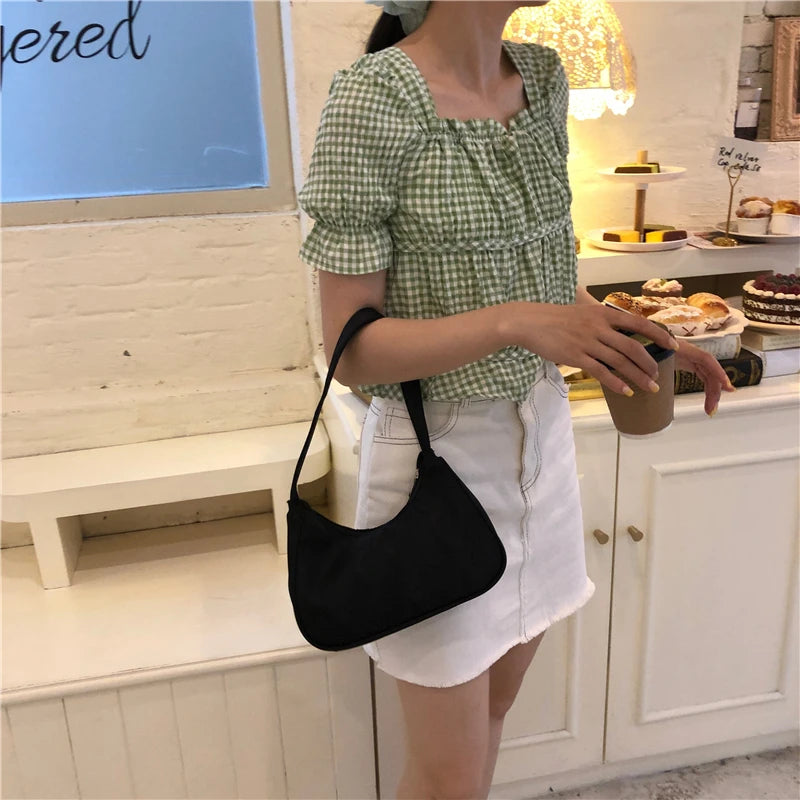 Purple Women Hobos Underarm Bag Retro Nylon Shoulder Bags Small Tote Clutch