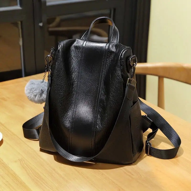 Women Backpack Large Capacity School Bag with Hair Ball