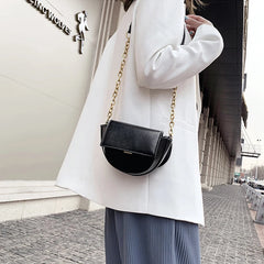 Women Small Saddle Bag PU Leather Solid Chain Lady Shoulder Bag