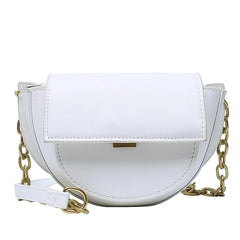 Women Small Saddle Bag PU Leather Solid Chain Lady Shoulder Bag