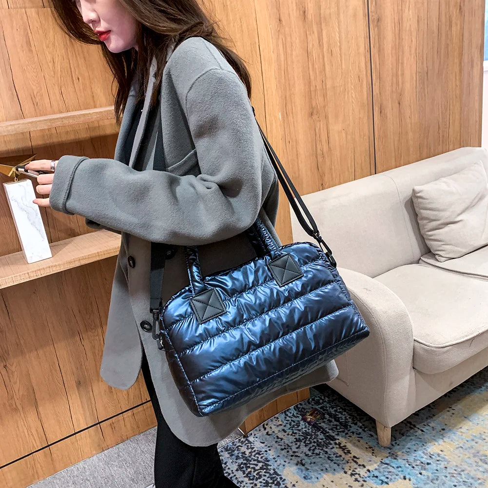 Quilted Cotton Padded Messenger Bag Women Shoulder Bag