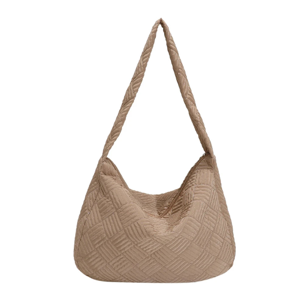 Quilted Nylon Large Capacity Girl Shoulder Hand Bucket Bag