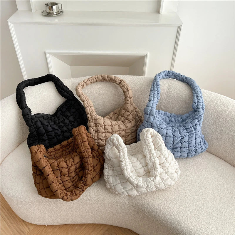 Quilted Shoulder Bag For Women Pleated Cloud Bag LightWeight Large Cap