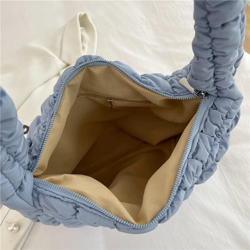 Quilted Shoulder Bag For Women Pleated Cloud Bag LightWeight Large Cap