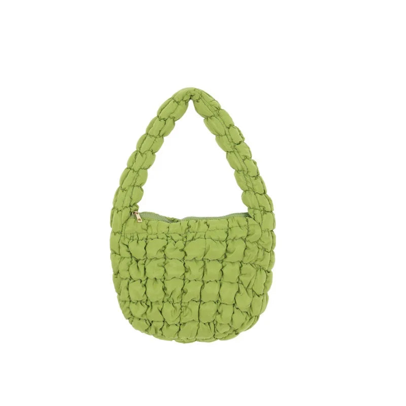 Quilted Small Tote Bag Ruched Canvas Shoulder Bags Casual Nylon Padded Handbags