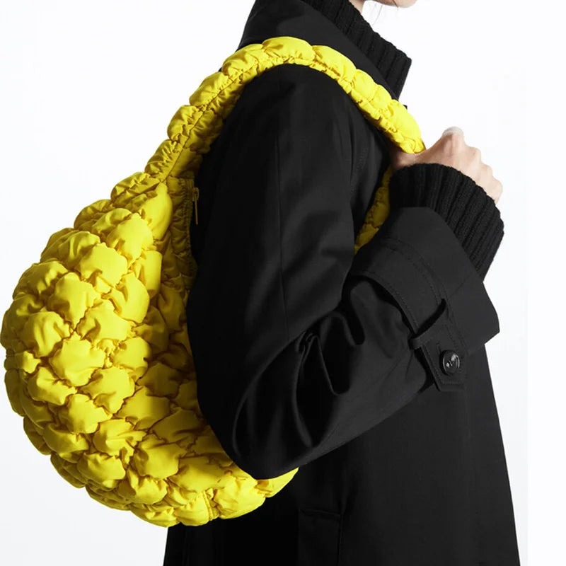 Quilted Small Tote Bag Ruched Canvas Shoulder Bags Casual Nylon Padded Handbags