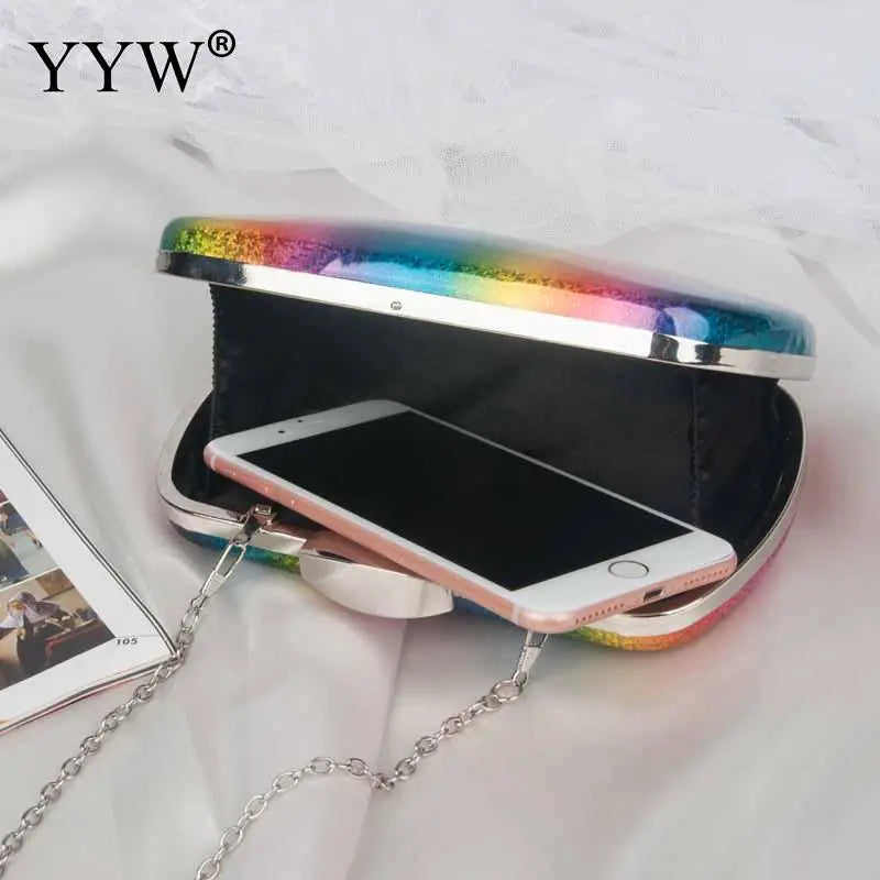 Rainbow Box Evening Bag Women Clutch Purse Jelly Chain Shoulder Bags