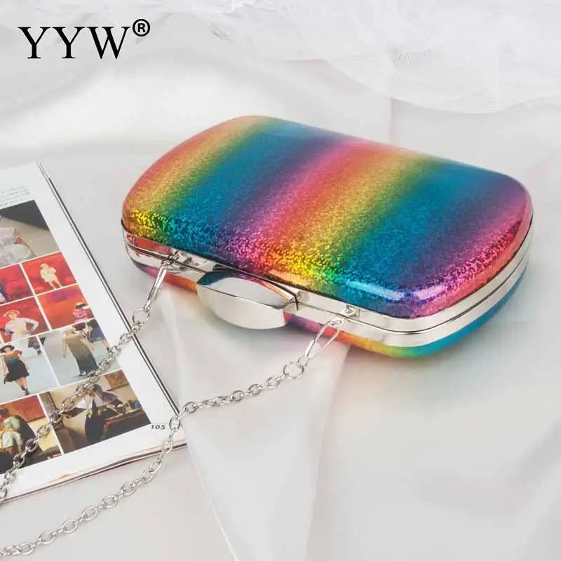 Rainbow Box Evening Bag Women Clutch Purse Jelly Chain Shoulder Bags