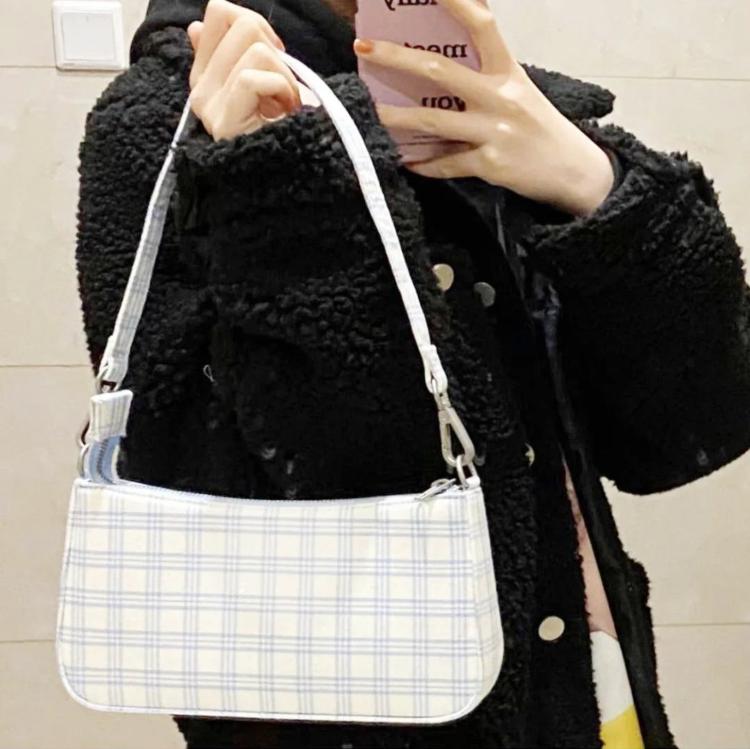 Red Grid Shoulder Bag Women Bag Crossbody Messenger Tote