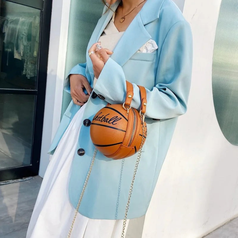 Retro Basketball Football Chain Crossbody Bags for Woman