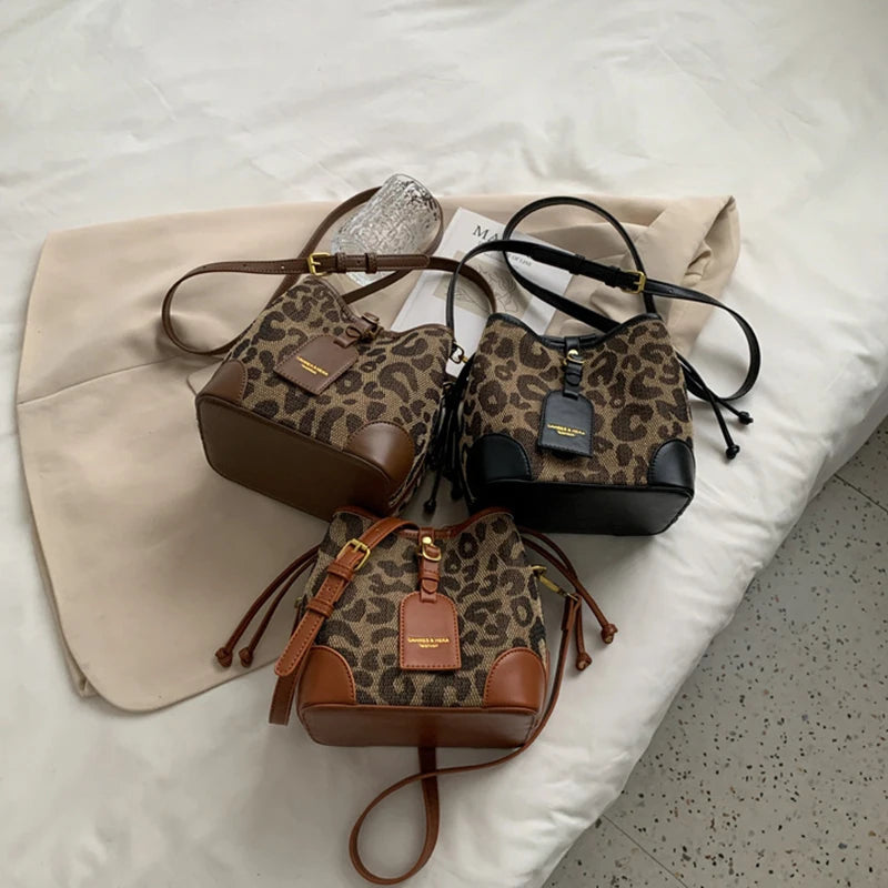 Leopard Crossbody Bag Women Bucket Handbag Multi-function Shoulder Bags